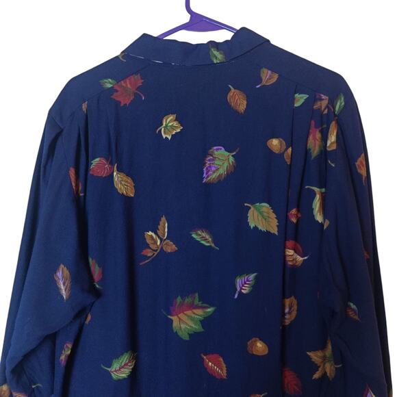 Vtg California Design Fall Autumn Leaf Print Long Sleeve Navy Blue Midi Dress 14 - Picture 8 of 13